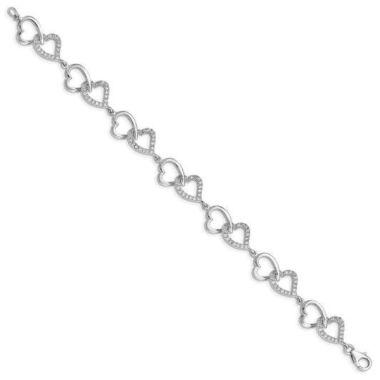 Sterling Silver Rhodium-plated CZ Heart Bracelet QX541CZ