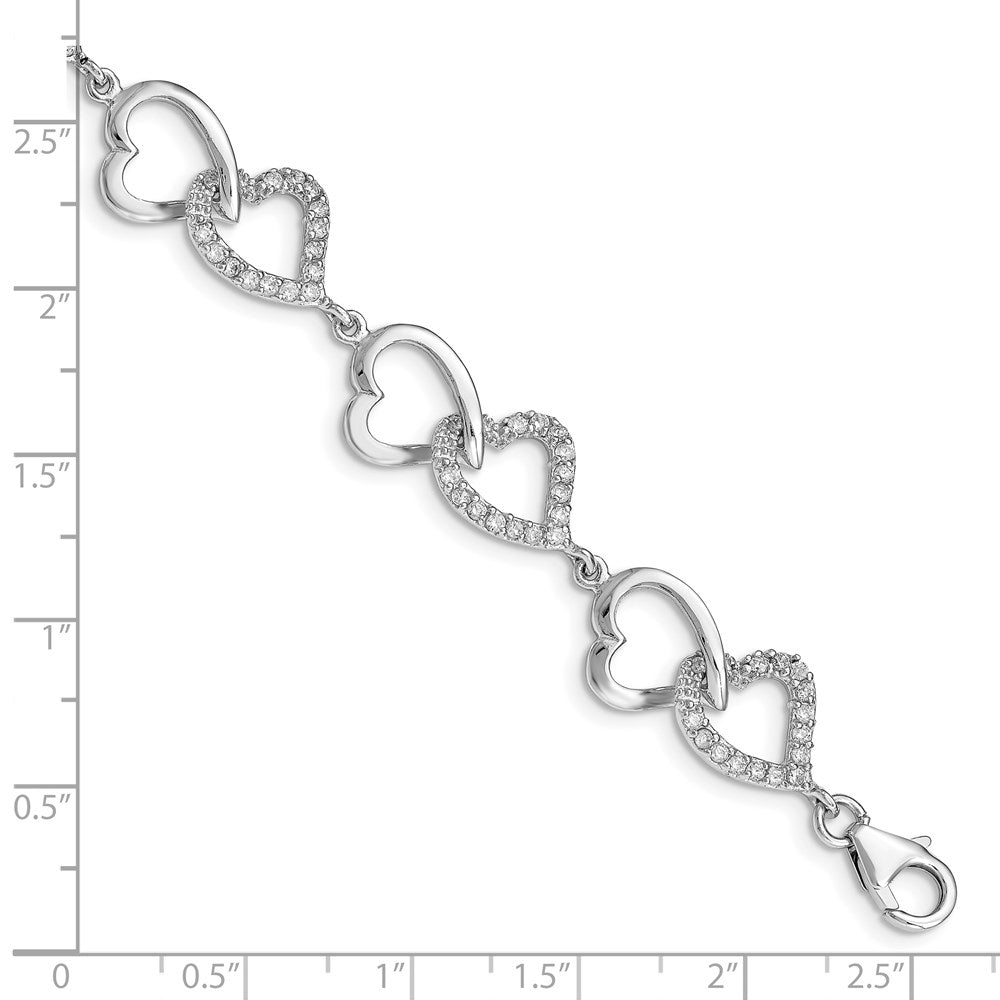 Sterling Silver Rhodium-plated CZ Heart Bracelet QX541CZ
