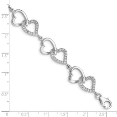 Sterling Silver Rhodium-plated CZ Heart Bracelet QX541CZ