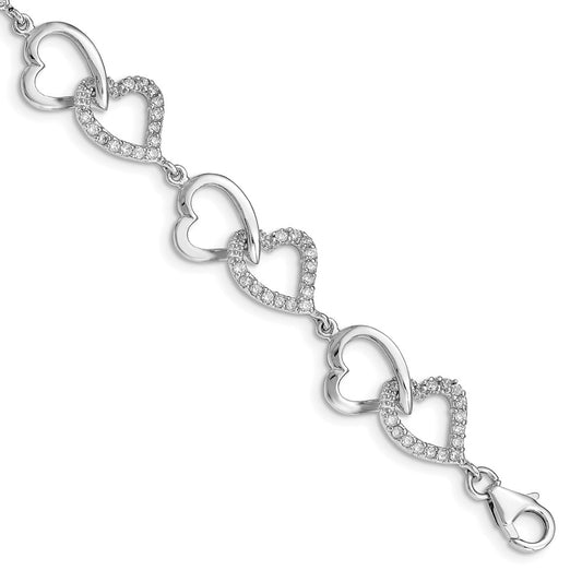 Sterling Silver Rhodium-plated CZ Heart Bracelet QX541CZ