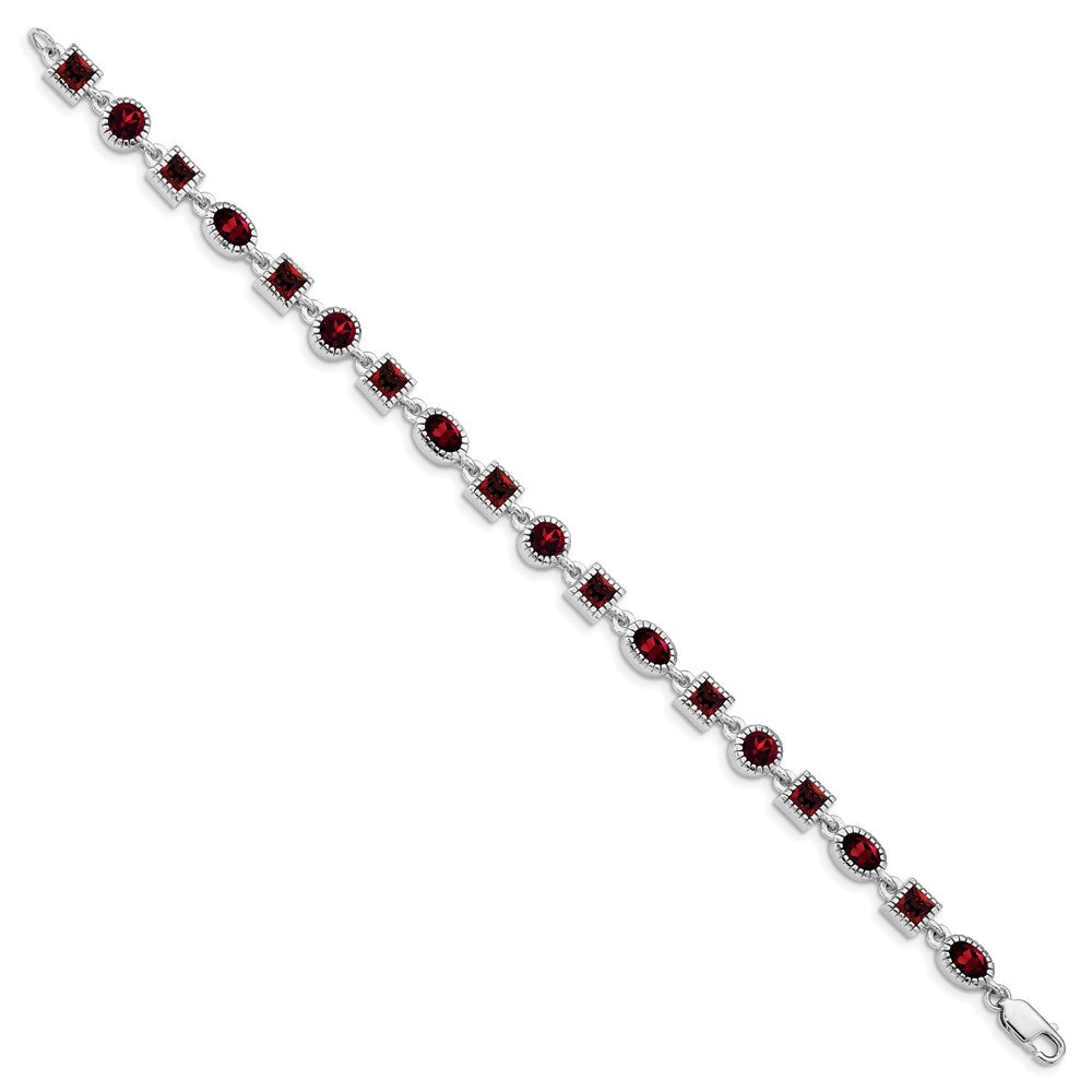 Sterling Silver Rhodium Plated Garnet Bracelet QX585GA