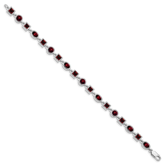 Sterling Silver Rhodium Plated Garnet Bracelet QX585GA