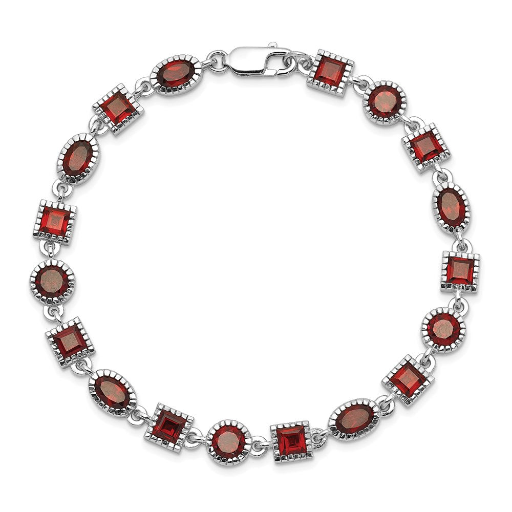 Sterling Silver Rhodium Plated Garnet Bracelet QX585GA