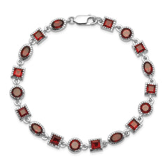 Sterling Silver Rhodium Plated Garnet Bracelet QX585GA
