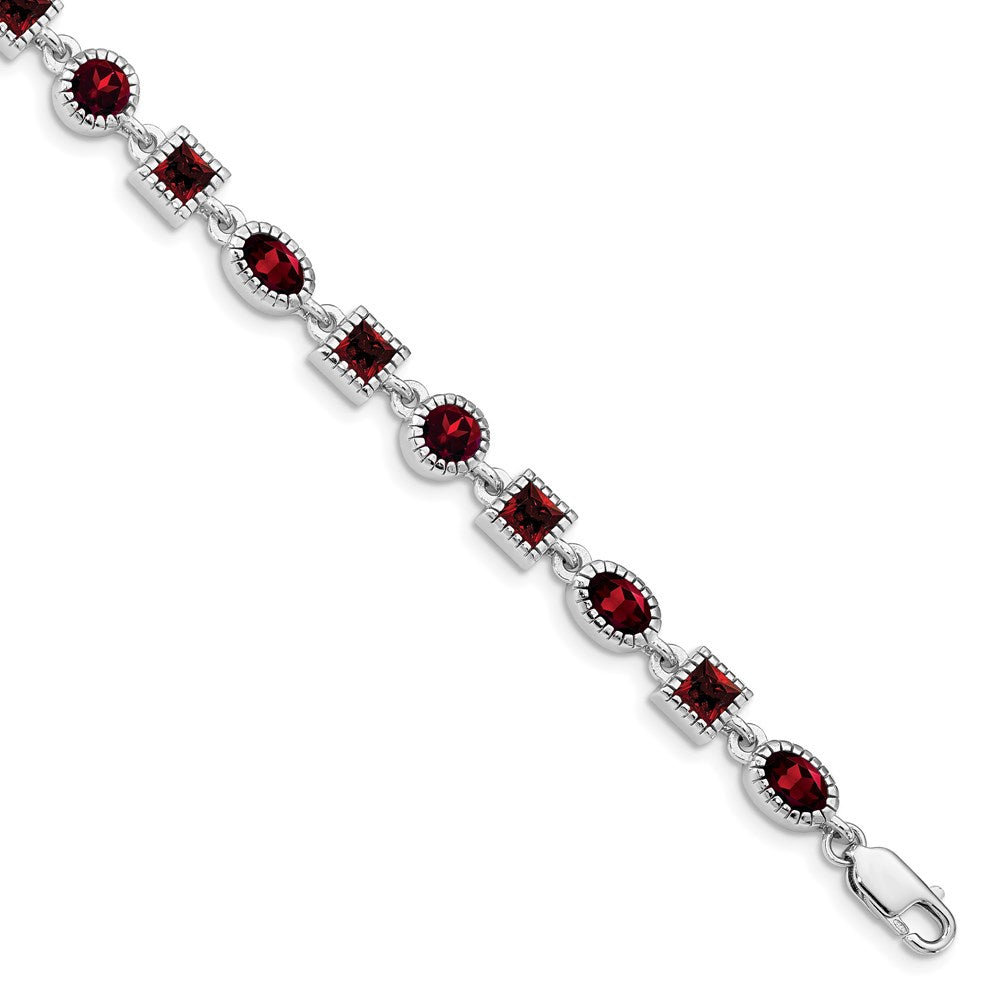 Sterling Silver Rhodium Plated Garnet Bracelet QX585GA