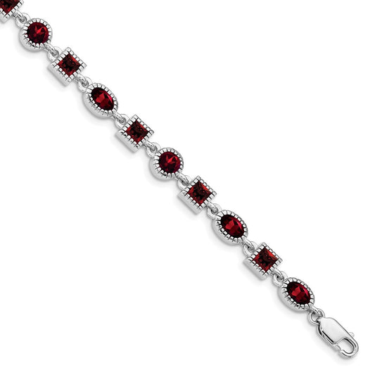 Sterling Silver Rhodium Plated Garnet Bracelet QX585GA