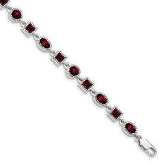 Sterling Silver Rhodium Plated Garnet Bracelet QX585GA