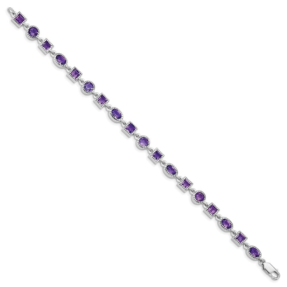 Sterling Silver Rhodium-plated Amethyst Bracelet QX594AM
