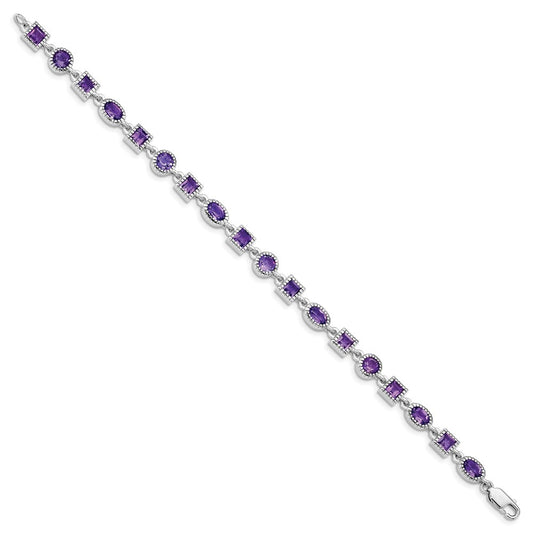 Sterling Silver Rhodium-plated Amethyst Bracelet QX594AM
