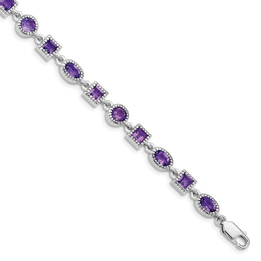Sterling Silver Rhodium-plated Amethyst Bracelet QX594AM