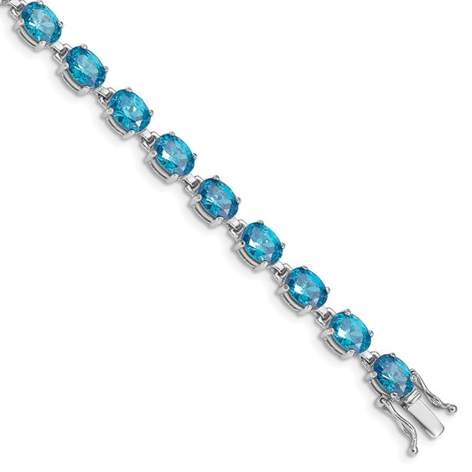 Sterling Silver Rhodium-plated Blue Topaz 6.5in Bracelet QX5BT
