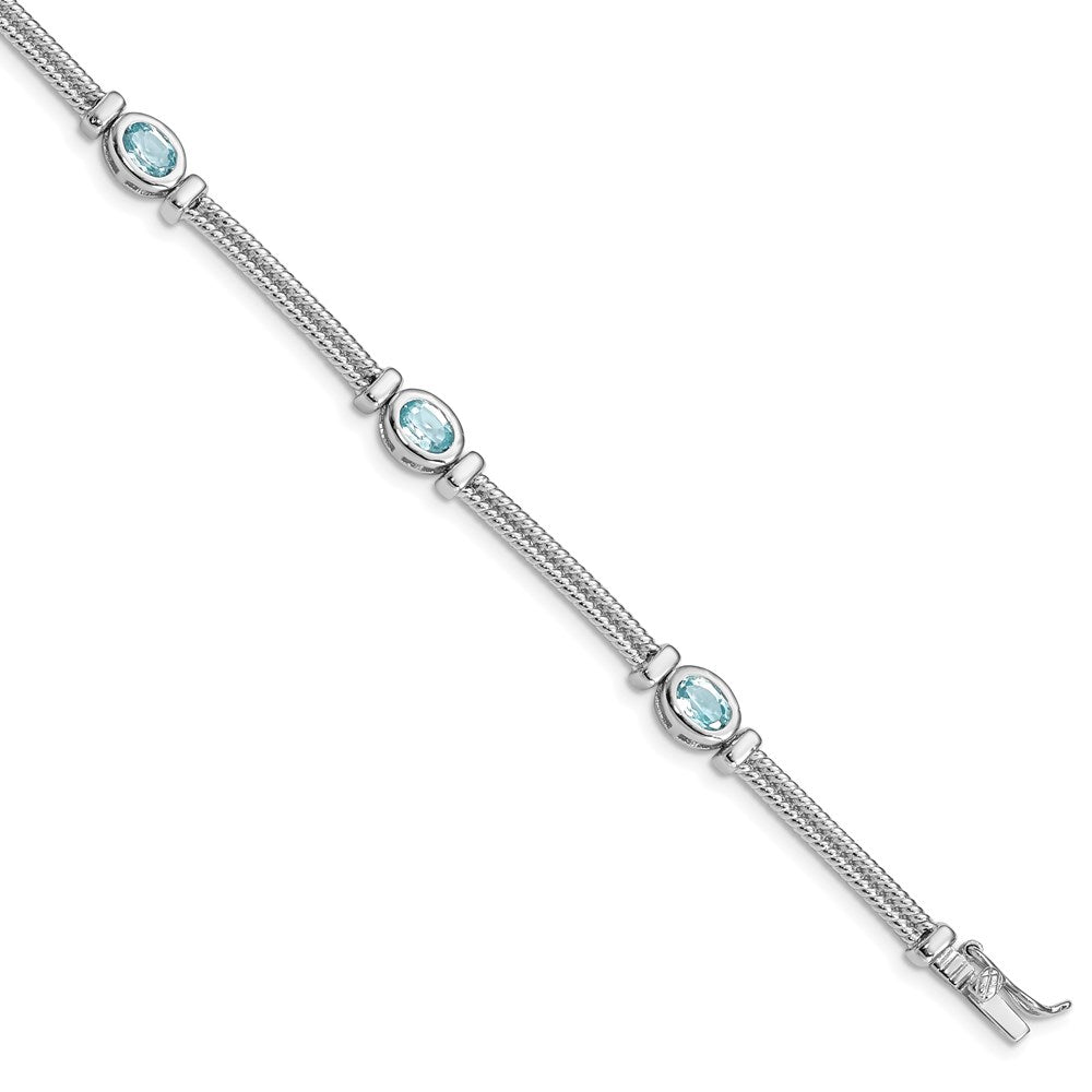 Sterling Silver Rhodium-plated Blue Topaz Bracelet QX601BT