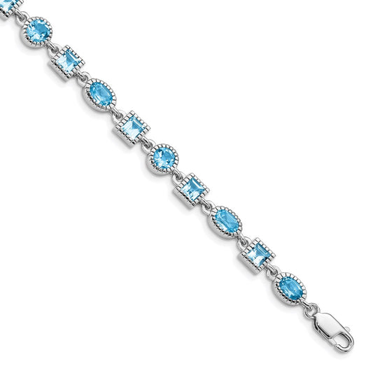 Sterling Silver Rhodium-plated Blue Topaz Bracelet QX602BT