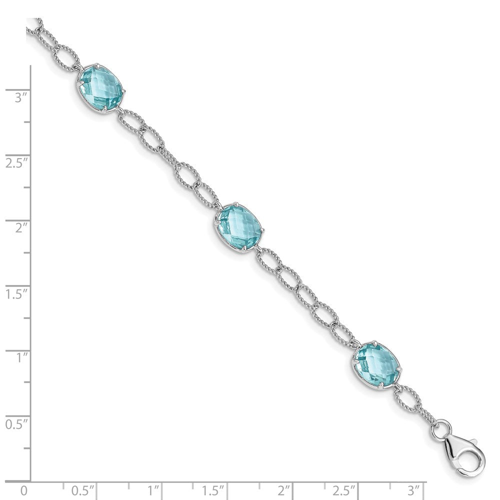 Sterling Silver Rhodium-plated Aqua Blue CZ Textured Link Bracelet QX605CZ