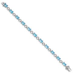 Sterling Silver Rhodium-plated Blue and Clear CZ Bracelet QX606CZ