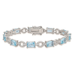 Sterling Silver Rhodium-plated Blue and Clear CZ Bracelet QX606CZ