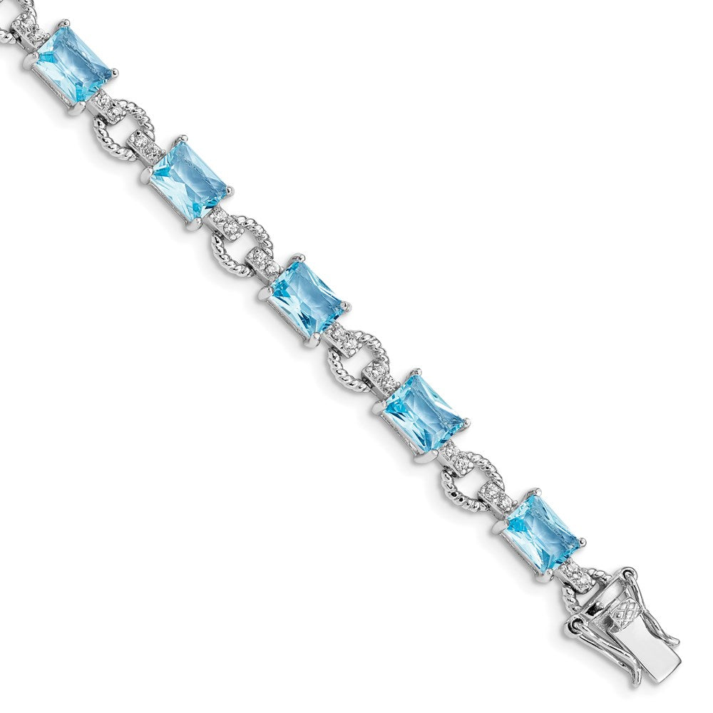 Sterling Silver Rhodium-plated Blue and Clear CZ Bracelet QX606CZ
