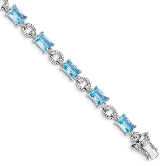 Sterling Silver Rhodium-plated Blue and Clear CZ Bracelet QX606CZ