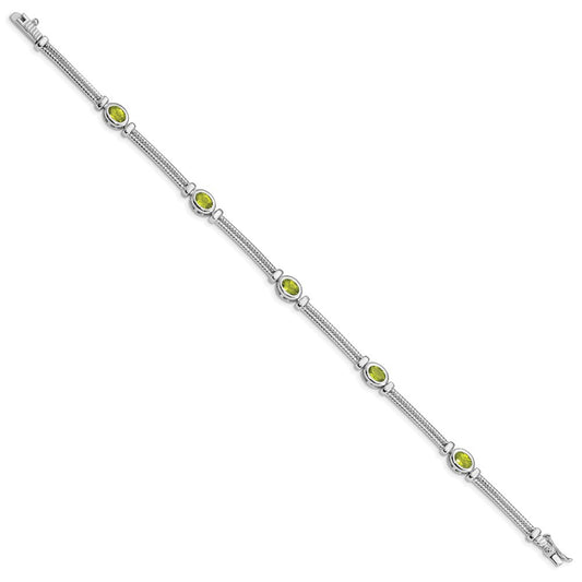Sterling Silver Rhodium-plated Peridot Bracelet QX612PE