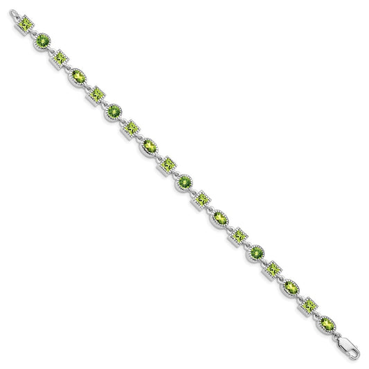 Sterling Silver Rhodium-plated Peridot Bracelet QX615PE