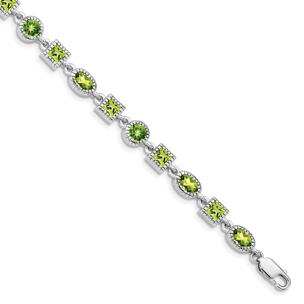 Sterling Silver Rhodium-plated Peridot Bracelet QX615PE