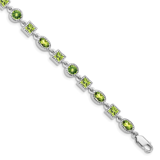 Sterling Silver Rhodium-plated Peridot Bracelet QX615PE