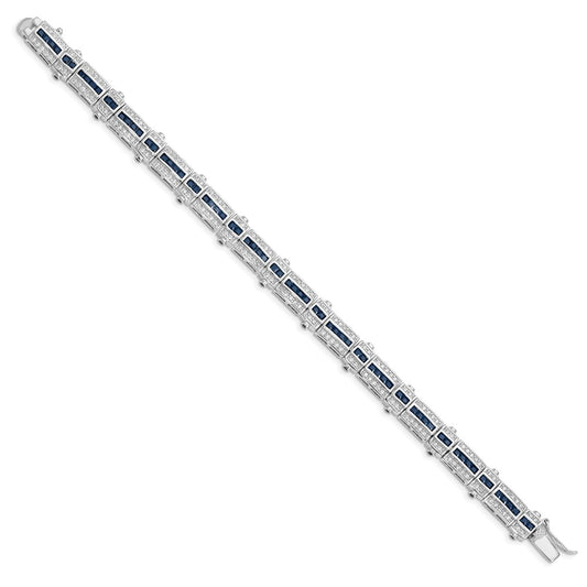 Sterling Silver Rhodium-plated Sapphire & CZ Bracelet QX620S