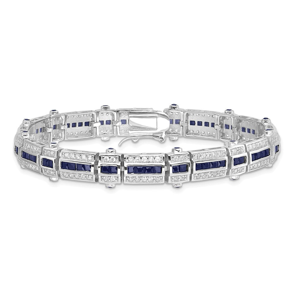 Sterling Silver Rhodium-plated Sapphire & CZ Bracelet QX620S
