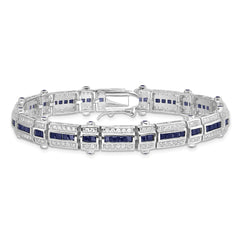 Sterling Silver Rhodium-plated Sapphire & CZ Bracelet QX620S