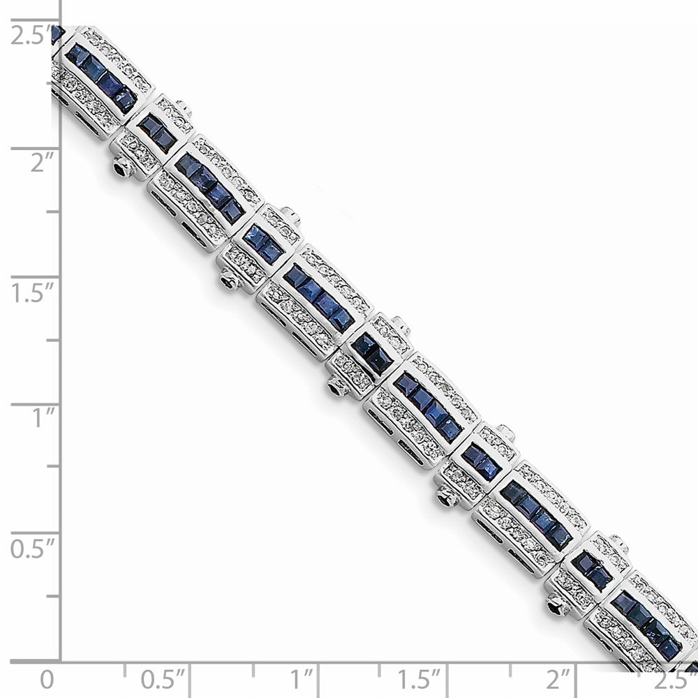 Sterling Silver Rhodium-plated Sapphire & CZ Bracelet QX620S