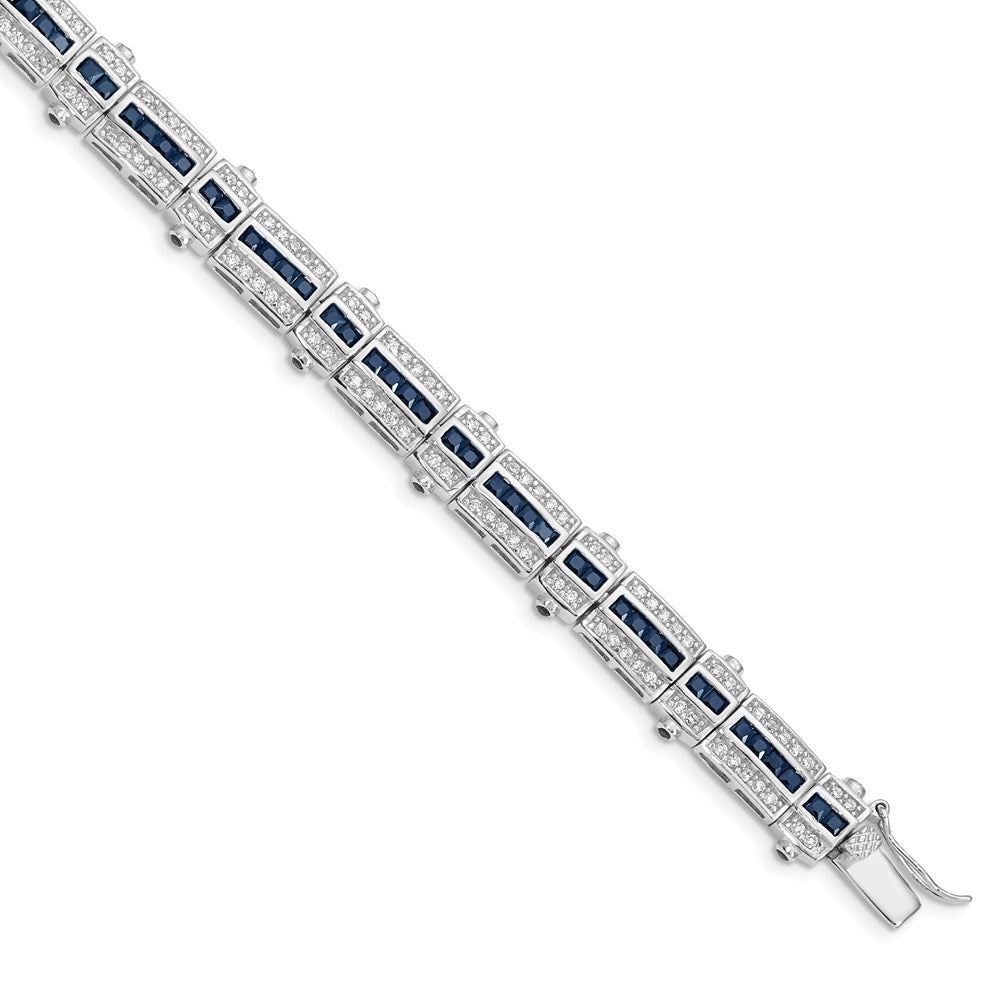 Sterling Silver Rhodium-plated Sapphire & CZ Bracelet QX620S