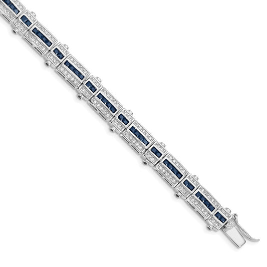 Sterling Silver Rhodium-plated Sapphire & CZ Bracelet QX620S