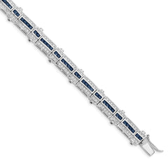 Sterling Silver Rhodium-plated Sapphire & CZ Bracelet QX620S