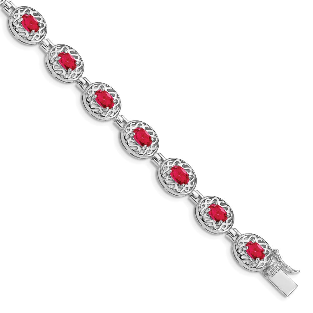 Sterling Silver Rhodium-plated Ruby Bracelet QX625R