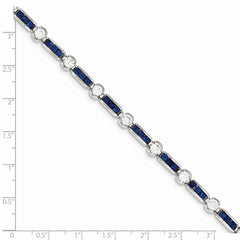 Sterling Silver Rhodium-plated Blue Glass and CZ 7.25 inch Bracelet QX631CZ