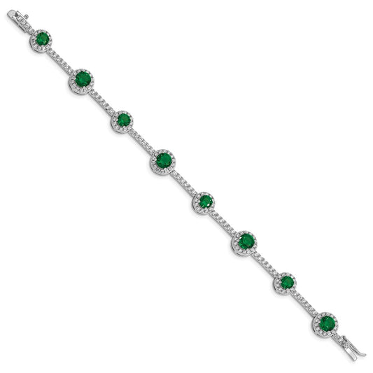 Sterling Silver Rhodium-plated 7.25inch Green and Clear CZ Bracelet QX684CZ