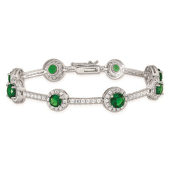 Sterling Silver Rhodium-plated 7.25inch Green and Clear CZ Bracelet QX684CZ