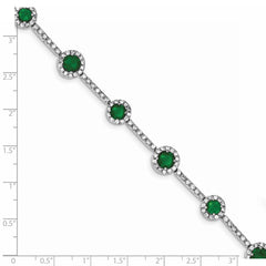 Sterling Silver Rhodium-plated 7.25inch Green and Clear CZ Bracelet QX684CZ