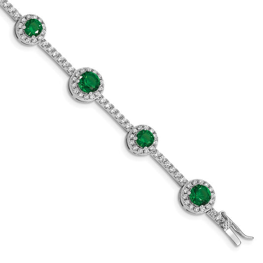 Sterling Silver Rhodium-plated 7.25inch Green and Clear CZ Bracelet QX684CZ