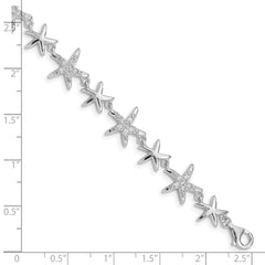 Sterling Silver Rhodium-plated CZ Starfish 7.25 inch Bracelet QX777CZ