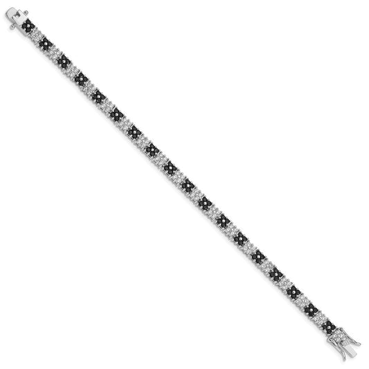 Sterling Silver Rhodium-plated 7in Black/White CZ Tennis Bracelet QX792CZ