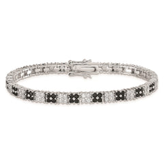 Sterling Silver Rhodium-plated 7in Black/White CZ Tennis Bracelet QX792CZ
