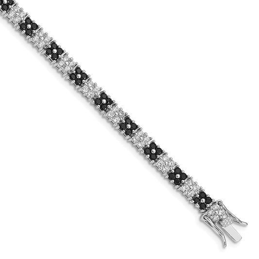 Sterling Silver Rhodium-plated 7in Black/White CZ Tennis Bracelet QX792CZ