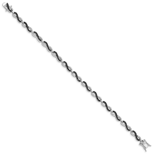 Sterling Silver Rhod-plated 7.5in Black/White CZ Infinity Bracelet QX794CZ