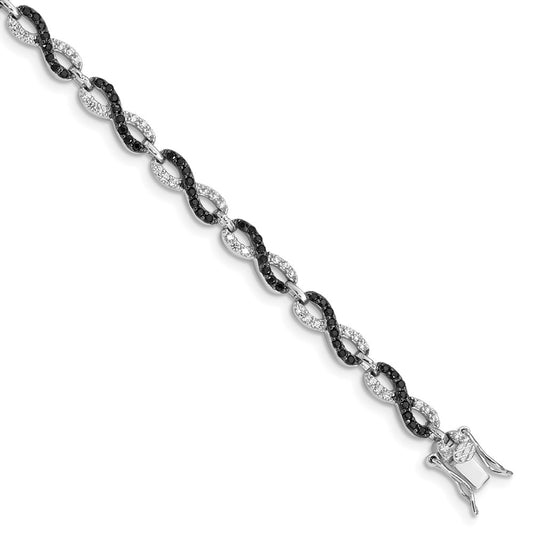 Sterling Silver Rhod-plated 7.5in Black/White CZ Infinity Bracelet QX794CZ