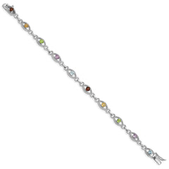 Sterling Silver 7in Rhod Plated Multicolored Gemstone Link Bracelet QX802RB