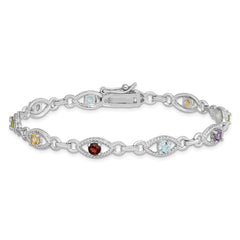 Sterling Silver 7in Rhod Plated Multicolored Gemstone Link Bracelet QX802RB