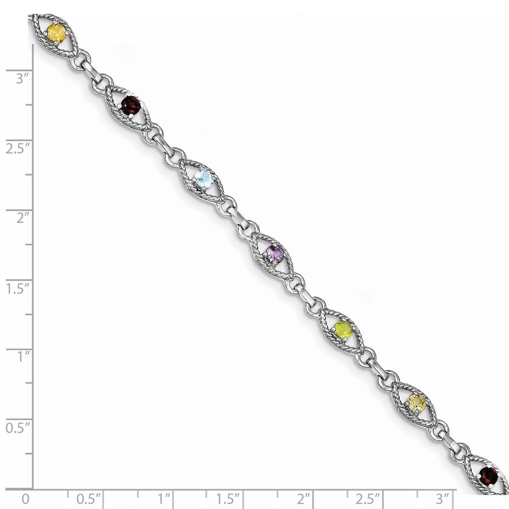 Sterling Silver 7in Rhod Plated Multicolored Gemstone Link Bracelet QX802RB