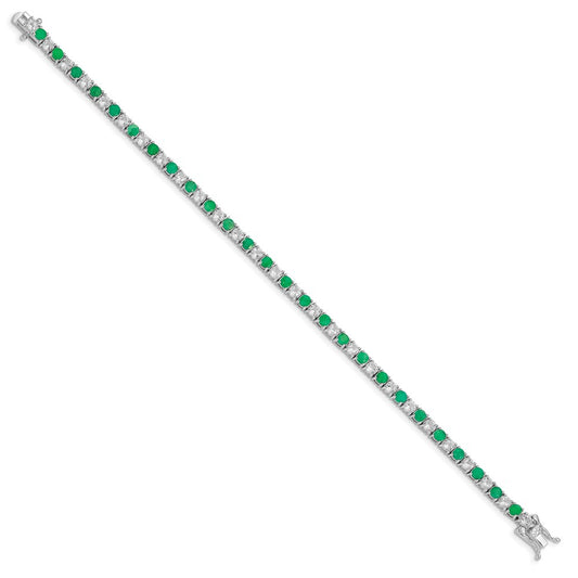 Sterling Silver Rhodium-plated Emerald & White Topaz Tennis Bracelet QX807E