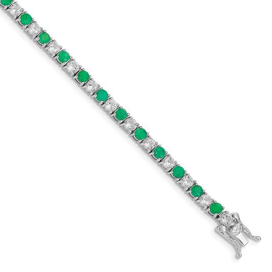 Sterling Silver Rhodium-plated Emerald & White Topaz Tennis Bracelet QX807E